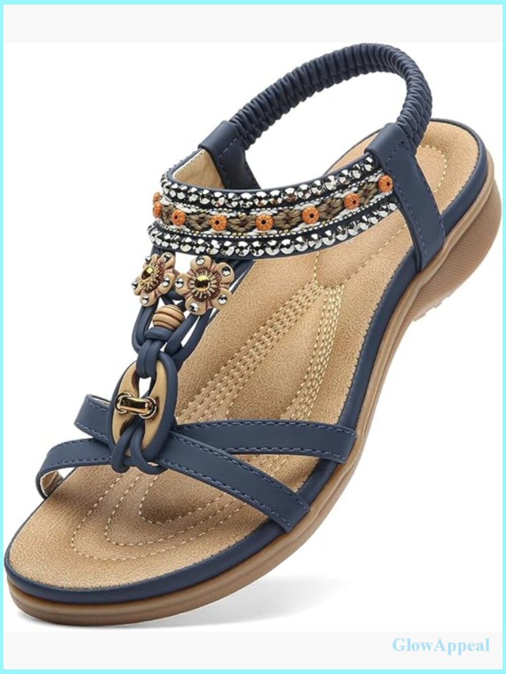 Womens Flat Sandals Bohemian T-Strap Arch Support Summer Walking Shoes